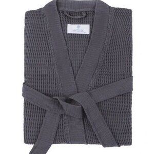 Matouk Kiran Bath Robe Gray XS Cotton Bamboo Blend Waffle Weave Unisex NWT